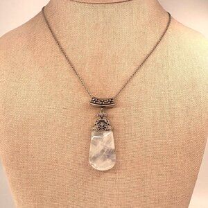 VTG Sterling Silver 925 Quartz Cable Chain Slide Pendant Necklace 24" Adjustable